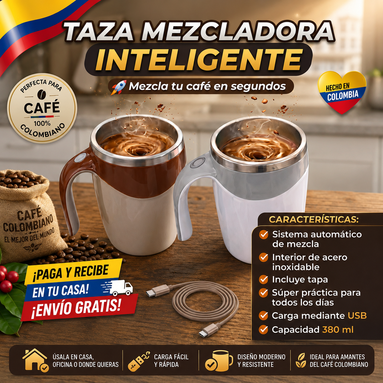 Taza Mezcladora Inteligente – Mezcla tu café en segundos