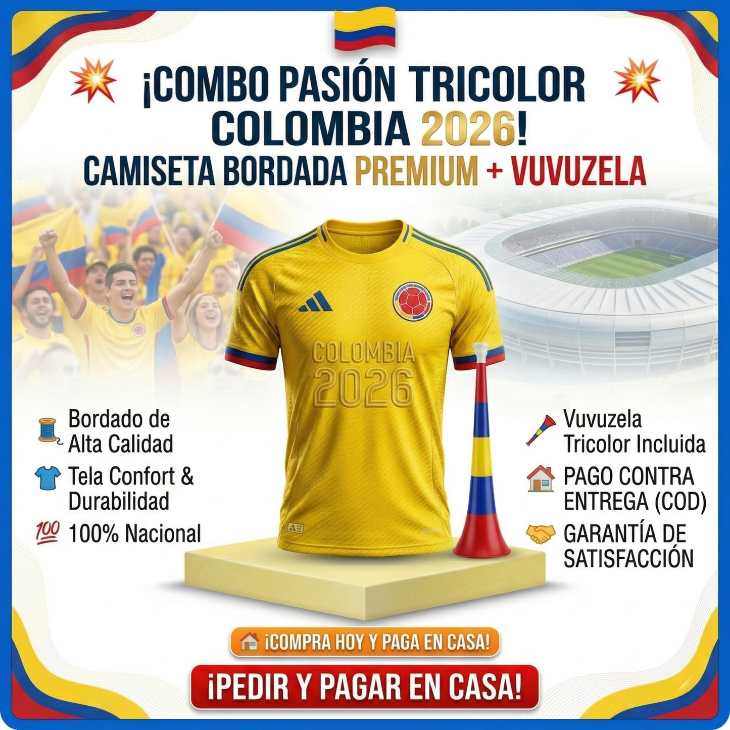 Camiseta de la selección colombiana + trompeta